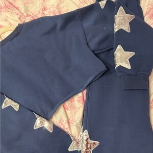 Pretty Garbage Navy Blue Star-Embellished Sweatshirt and Sweatpants Set